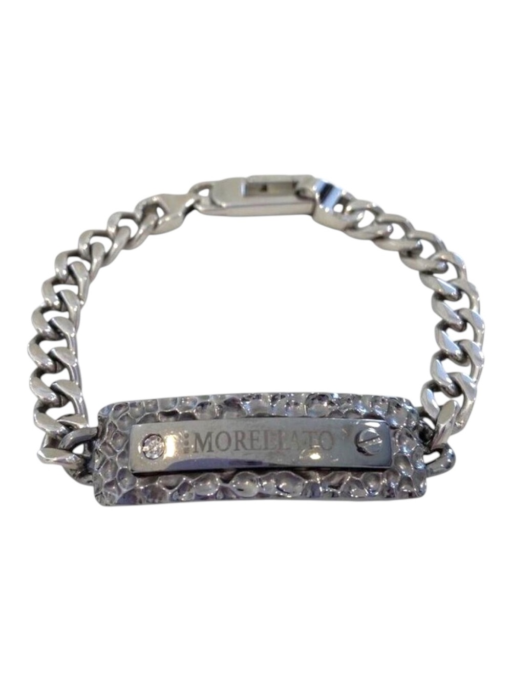 Morellato Stainless Steel Mens Chain Bracelet With Hammered Plate Design